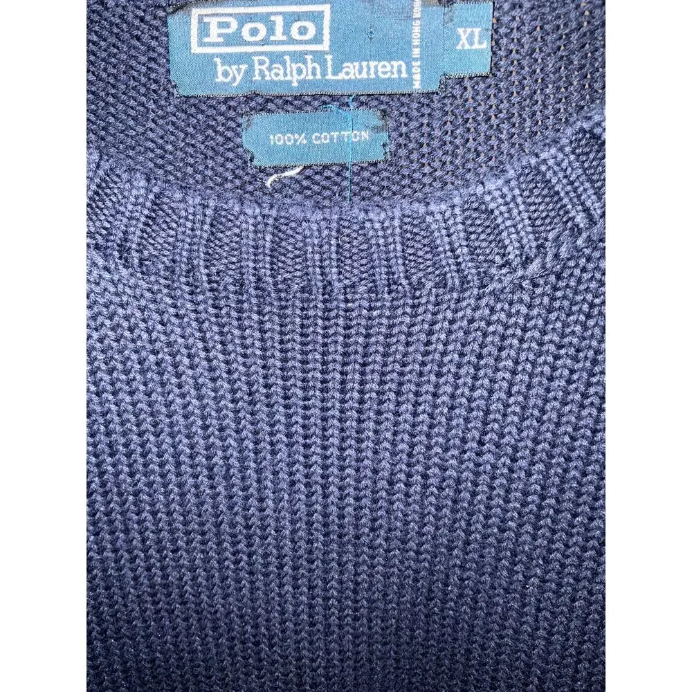Polo Ralph Lauren Knit Sweater Navy Blue Red 100% Cotton Size XL